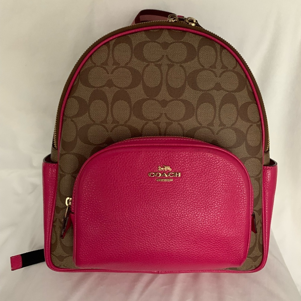 Coach Signature Brown and Pink Backpack